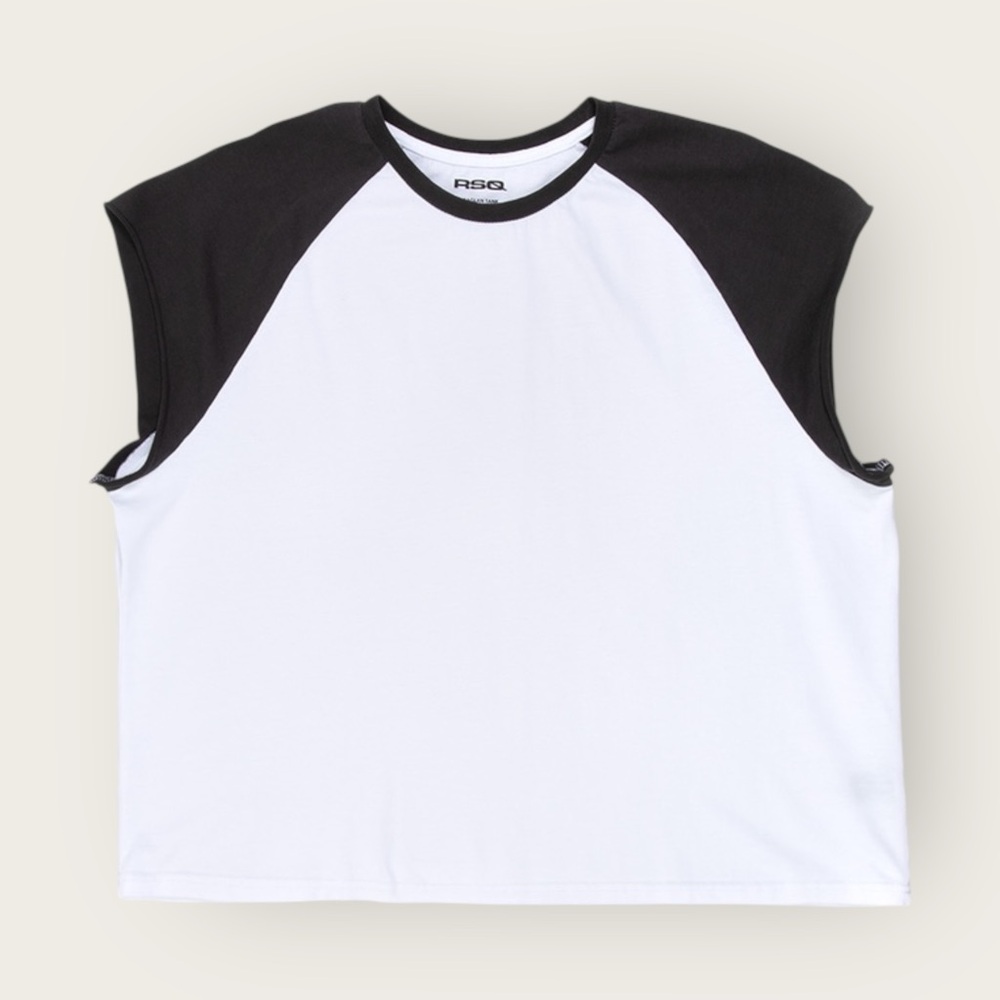 RSQ Men's Black and White Raglan Muscle Tee